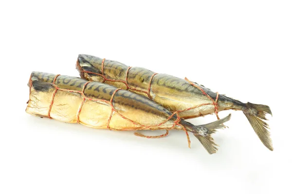 Chutné Uzené Makrely Izolované Bílém Pozadí — Stock fotografie