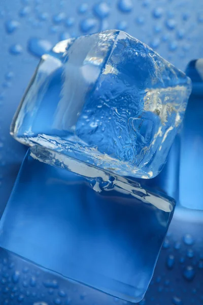 Ice Forms Blue Background Close — ストック写真