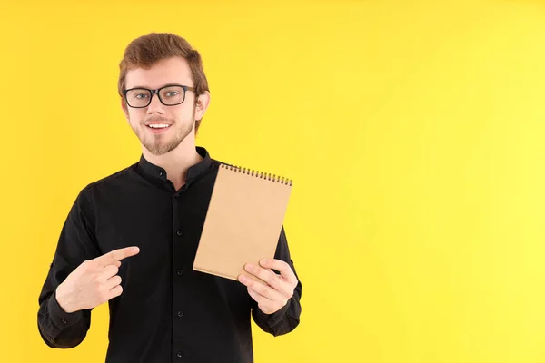 Concept People Young Man Yellow Background — Stock Photo, Image