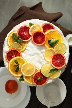 Pastalı lezzetli yemek kavramı, üst görünüm.