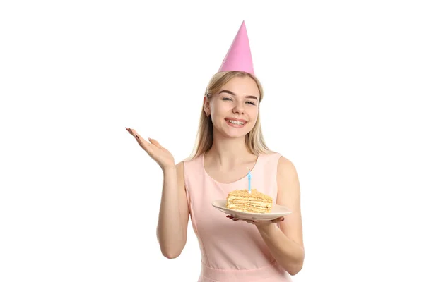 Concept Happy Birthday Young Woman Isolated White Background — ストック写真