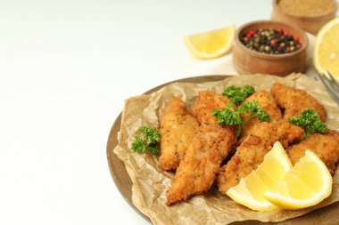 Tavuk şeritli lezzetli yemek kavramı, metin için boşluk