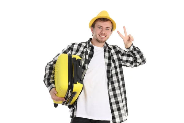 Young Traveler Man Isolated White Background — Stock Photo, Image