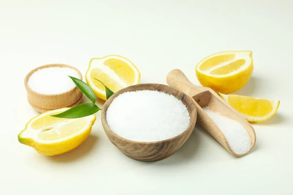 Concept Cleaning Products Lemon Acid White Background — Foto de Stock