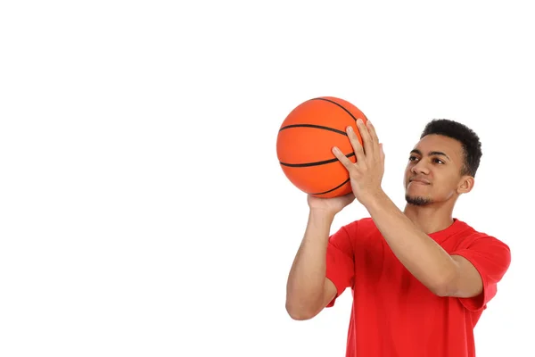 Jongeman Met Basketbal Geïsoleerd Witte Achtergrond — Stockfoto