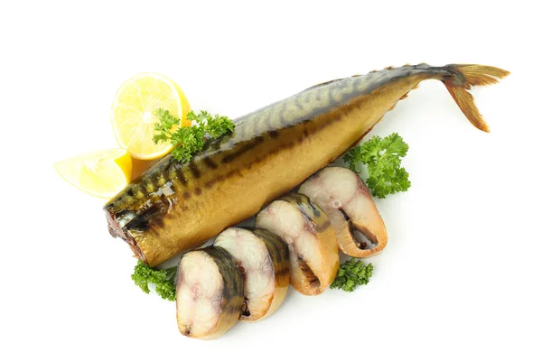 Tasty Smoked Mackerel Isolated White Background — Stock Photo, Image