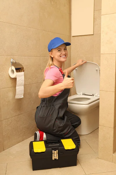 Concept Occupation Young Woman Plumber Uniform — ストック写真