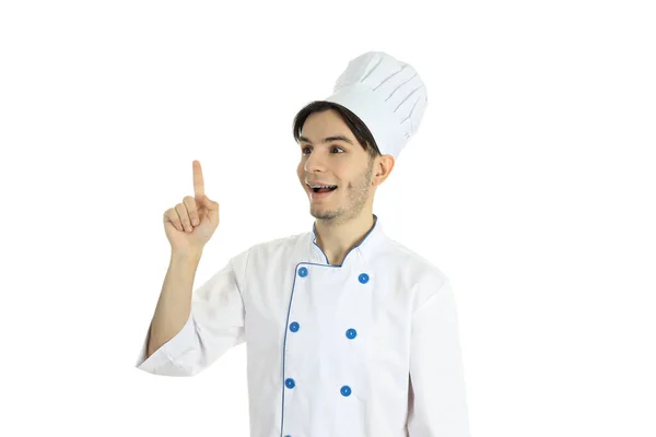 Conceito Profissão Jovem Chef Masculino Atraente Isolado Fundo Branco — Fotografia de Stock