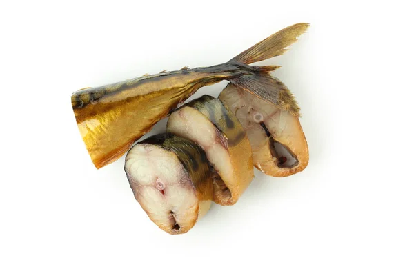 Chutné Uzené Makrely Izolované Bílém Pozadí — Stock fotografie