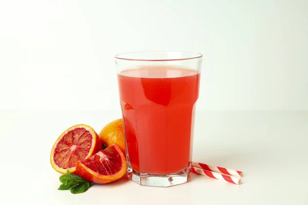 Concept Fresh Drink Red Orange Juice White Table — 스톡 사진