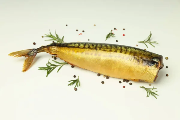 Concept Tasty Food Smoked Mackerel White Background — Stock Photo, Image