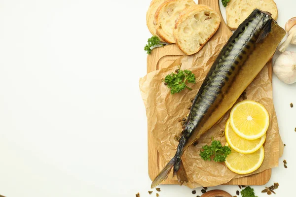 Concepto Sabrosa Comida Con Caballa Ahumada Espacio Para Texto —  Fotos de Stock