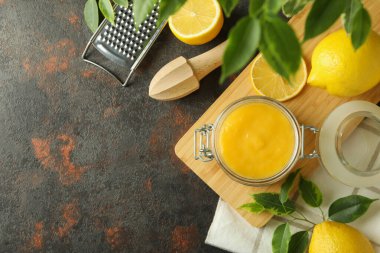 Lezzetli yiyecek kavramı, limon suyu, metin için alan