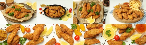 Collage Photos Tasty Chicken Strips — Foto de Stock