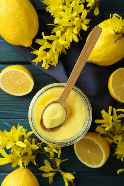 Konzept Von Schmackhaftem Essen Zitronenquark Draufsicht — Stockfoto