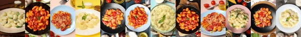 Collage Photos Tasty Cooked Gnocchi — Zdjęcie stockowe