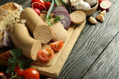 Lezzetli yemek kavramı, ciğer sosisi, metin için yer.