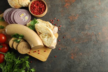 Lezzetli yemek kavramı, ciğer sosisi, metin için yer.