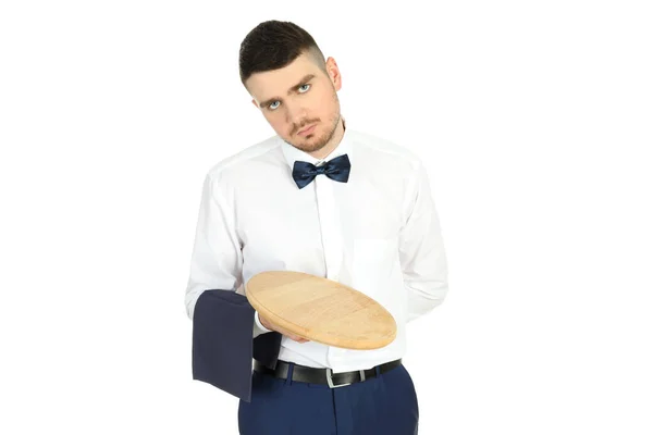 Concept Occupation Young Waiter Isolated White Background —  Fotos de Stock