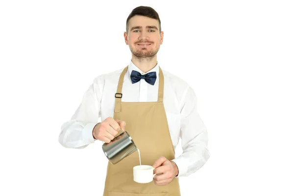 Concept Occupation Young Waiter Isolated White Background — Stok fotoğraf