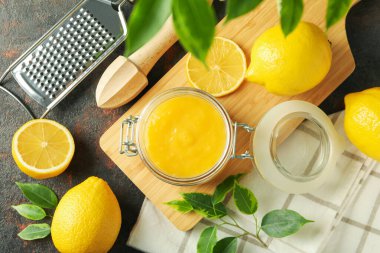 Lezzetli yemek kavramı, limon püresi, üst manzara.