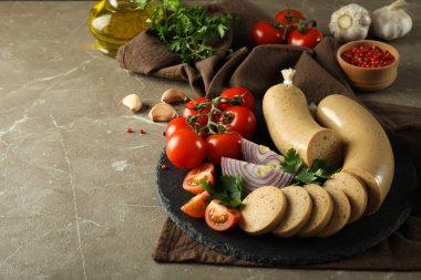 Lezzetli yemek kavramı, ciğer sosisi, metin için yer.