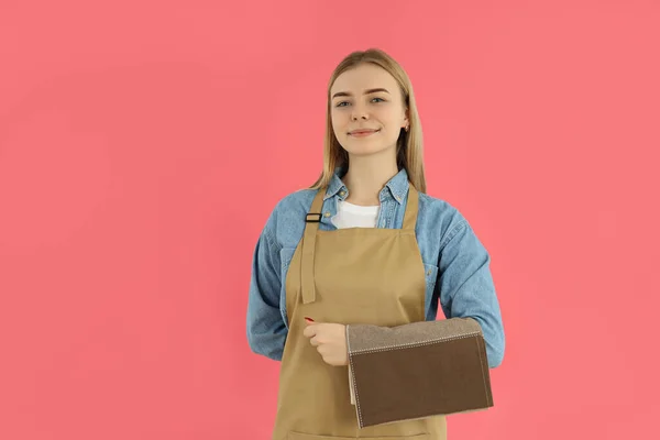 Concept Occupation Young Barista Pink Background — Stock Photo, Image