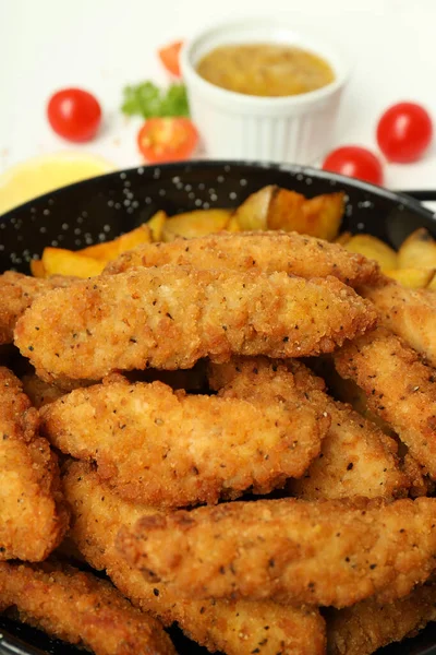 Concept Tasty Food Chicken Strips Close — Stock Photo, Image