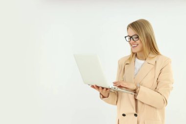 Young attractive business woman, space for text