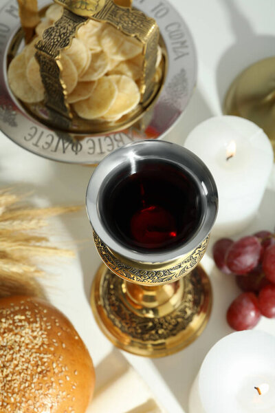 Concept or composition of Eucharist with different accessories