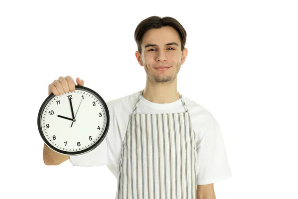 Concept Cooking Young Man Chef Isolated White Background — Fotografia de Stock