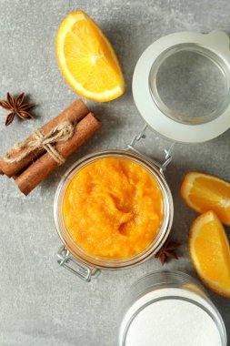 Lezzetli yemek kavramı, balkabağı reçeli, üst manzara