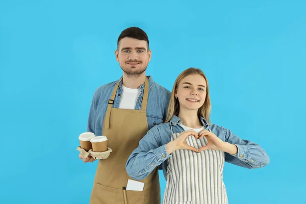 Concepto Ocupación Camareros Sobre Fondo Azul —  Fotos de Stock