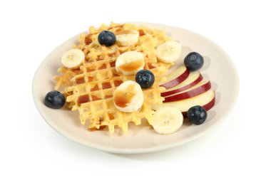 Gofretli lezzetli yiyecek kavramı, beyaz arka planda izole edilmiş.