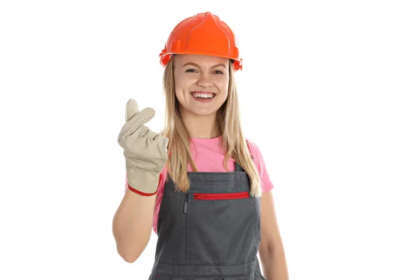 Conceito Ocupação Jovem Uniforme Isolado Sobre Fundo Branco — Fotografia de Stock