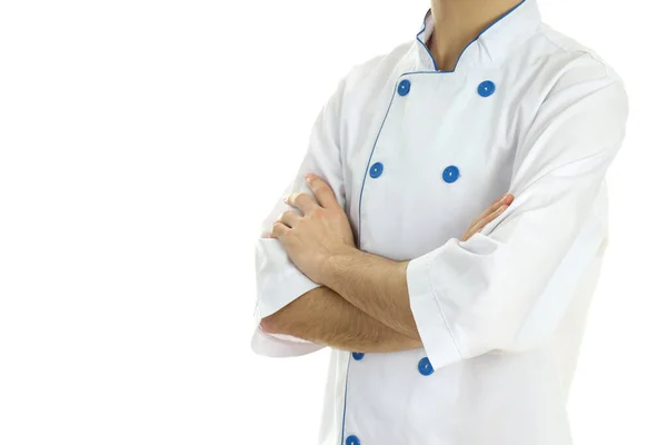 Jonge Mannelijke Chef Kok Geïsoleerd Witte Achtergrond — Stockfoto