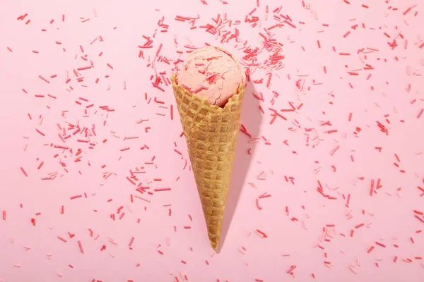 Ice Cream Sprinkles Pink Background — Stock Photo, Image