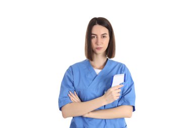 Beyaz arka plan üzerinde izole kadın bir doktor