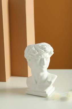 Kahverengi arka planda kurumuş çiçekleri olan eski bir kafa.