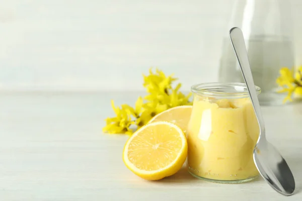 Concept Tasty Food Lemon Curd Space Text — Fotografia de Stock