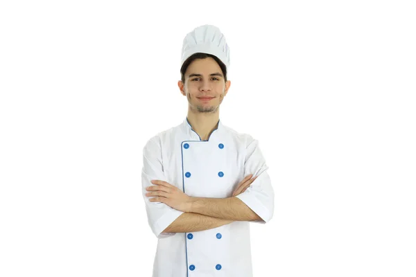 Jovem Chef Masculino Isolado Fundo Branco — Fotografia de Stock