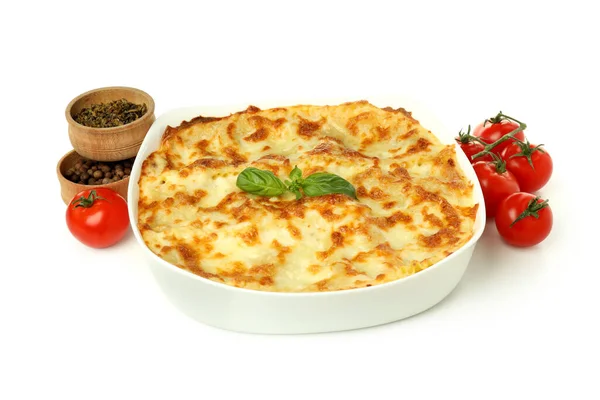 Lasagne Ingrediënten Geïsoleerd Witte Achtergrond — Stockfoto