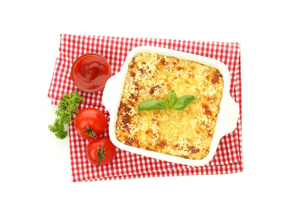 Lasagne Geïsoleerd Witte Achtergrond Bovenaanzicht — Stockfoto