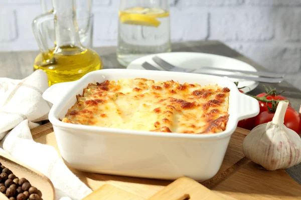 Concept Van Heerlijk Eten Lasagna Close — Stockfoto