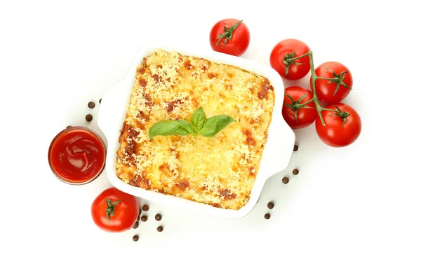 Концепция Вкусной Итальянской Кухни Lasagna Изолированные Белом Фоне — стоковое фото