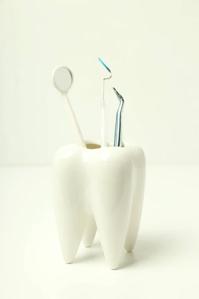 Concept of dental care or tooth care on white table