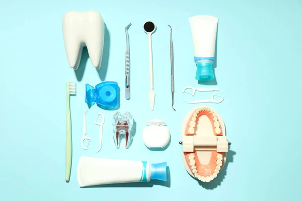 Concept of dental care or tooth care, top view