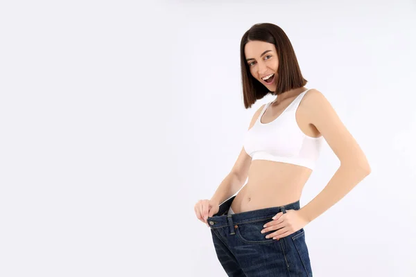 Konzept Der Gewichtsabnahme Mit Attraktiver Junger Frau Raum Für Text — Stockfoto