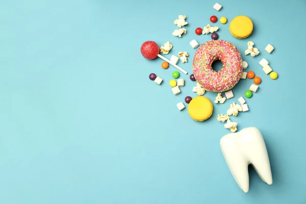 Pojęcie Żywności Złej Dla Zębów Opieki Stomatologicznej Miejsca Tekst — Zdjęcie stockowe