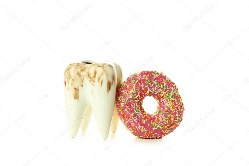 Concept of food bad for teeth, isolated on white background